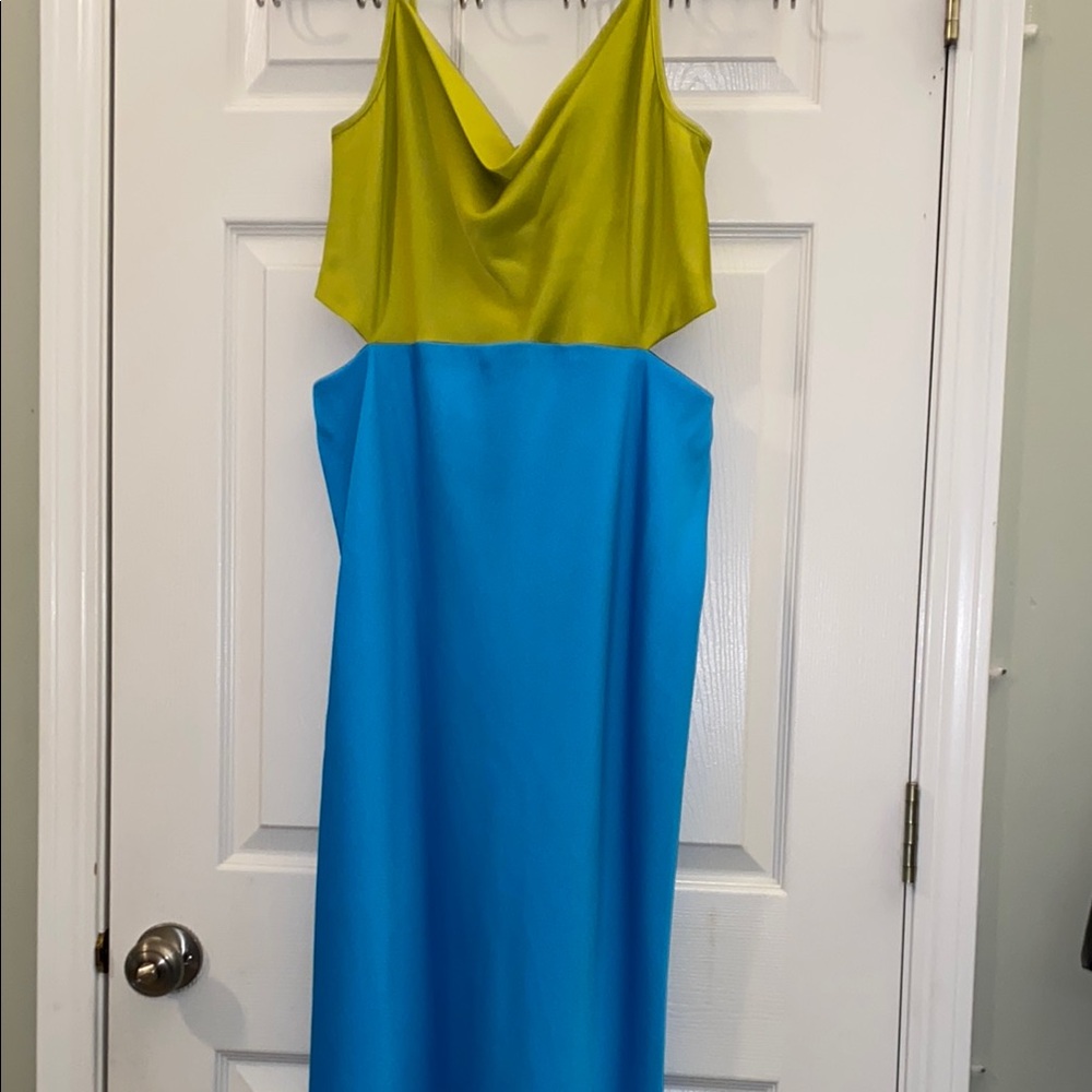 Taylor Blue Green Maxi Dress Side Cutouts 14